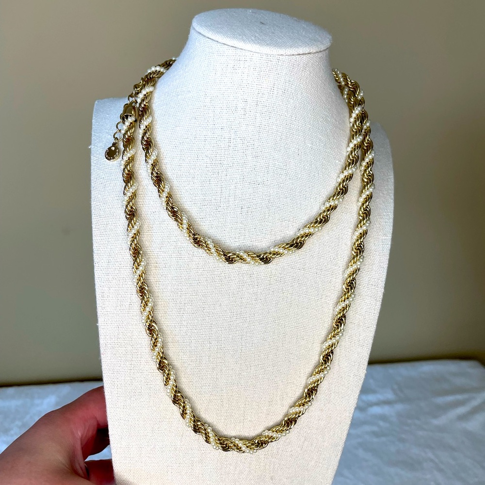 Charter Club Gold Tone and Pearl Rope Chain Necklace